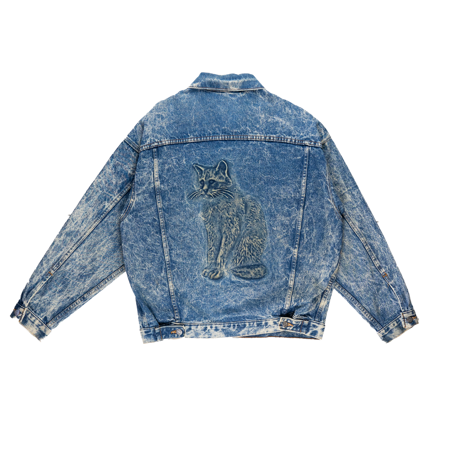 Western Cat Print Denim Jacket - 90s