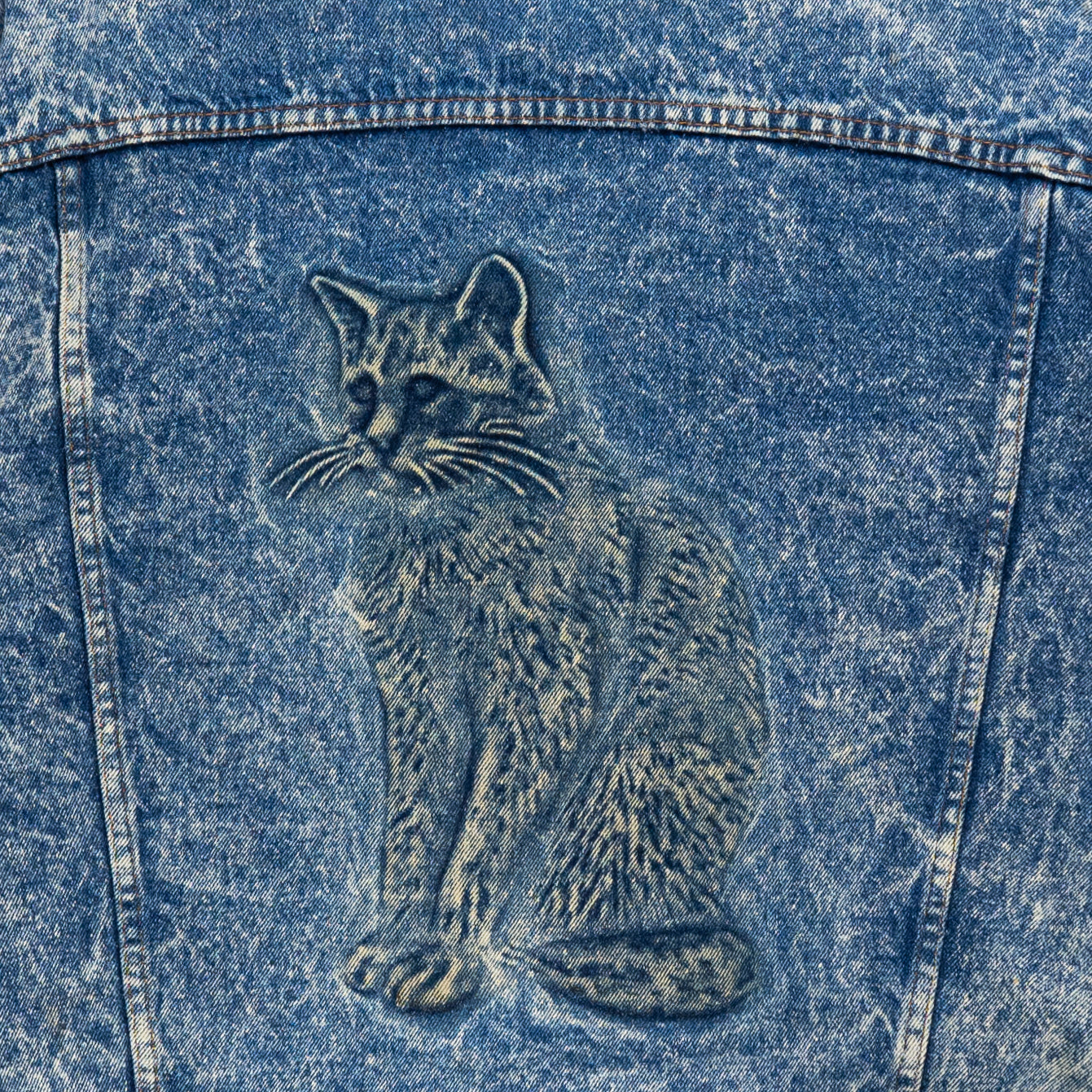 Western Cat Print Denim Jacket - 90s