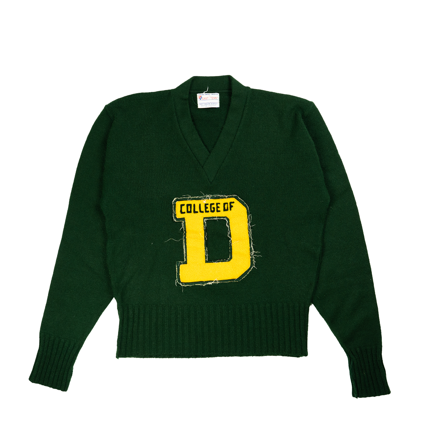 Green Knitted Collegiate V Neck Cardigan - Front