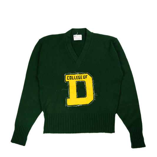 Green Knitted Collegiate V Neck Cardigan - Front